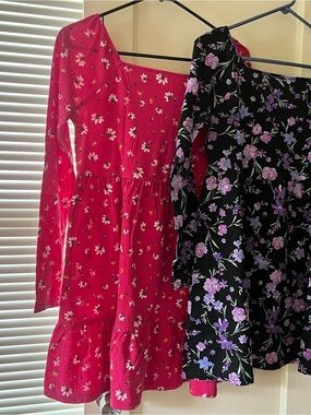 Pink Floral Long-Sleeve Ruffle Dress